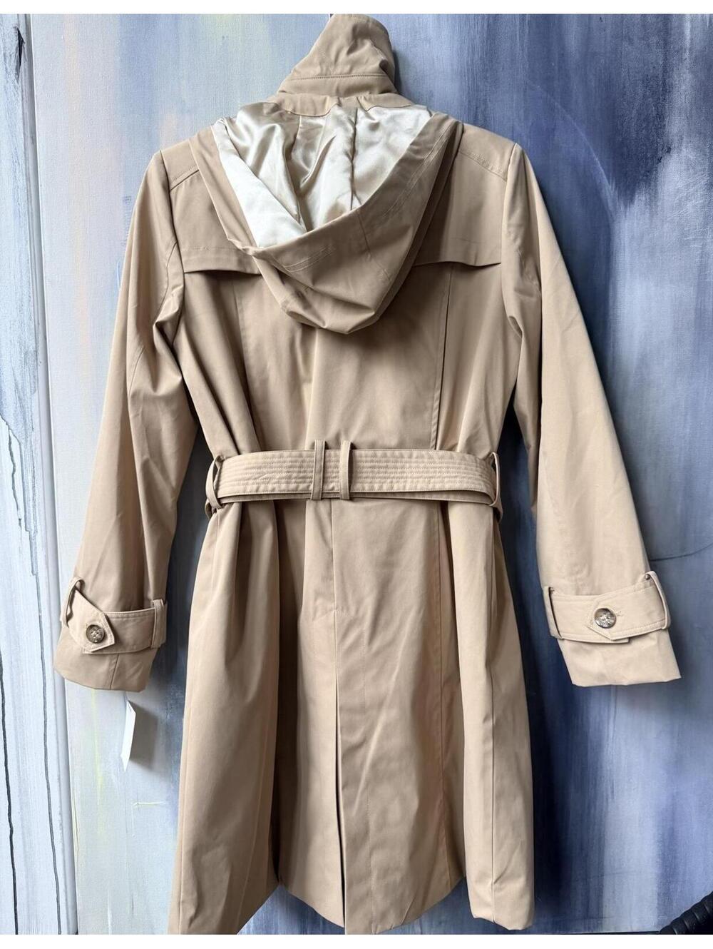 NWT Cole Haan Signature Hooded Trench Rain Coat Beige Medium - Picture 5 of 8